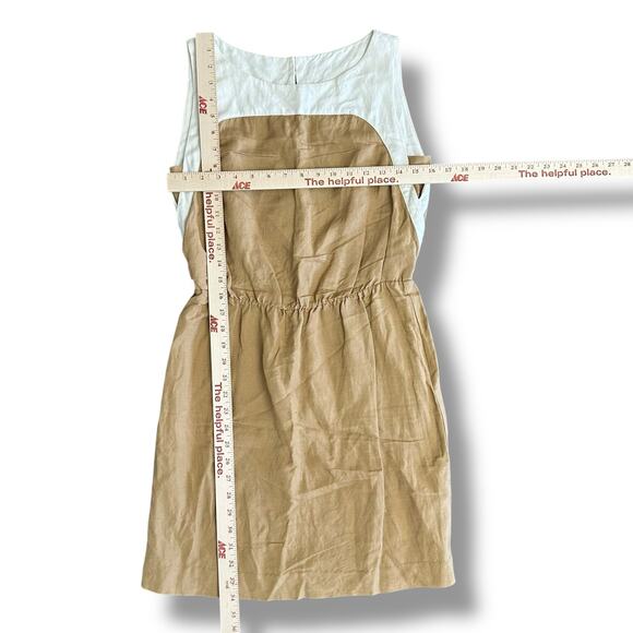 Gigliotti Italy Linen Rayon Tan & Cream Colorblock Dress Size S - Picture 3 of 7